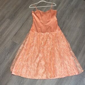 80s vintage peach party dress satin top spaghetti straps Size Small (Jr 11/12)